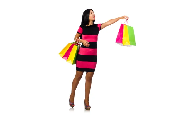 Mujer en el concepto de compras de Navidad en blanco —  Fotos de Stock