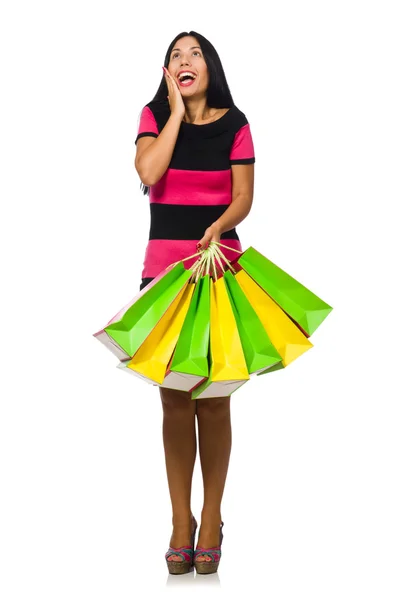 Beyaz kadın noel alışverişinde — Stok fotoğraf