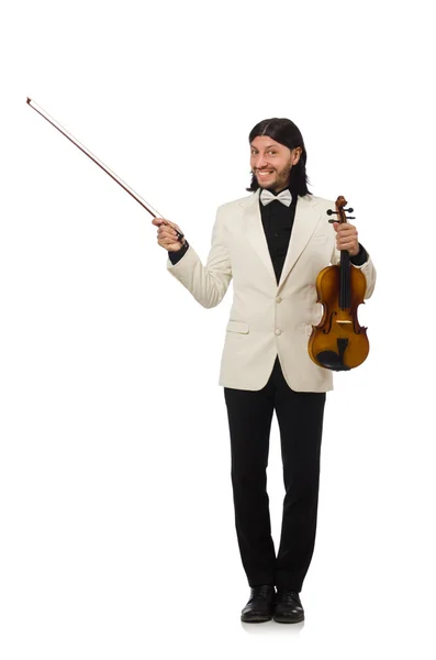 Man med fiolspel på vit — Stockfoto