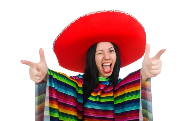 Mexicaanse vrouw in grappige concept op wit — Stockfoto