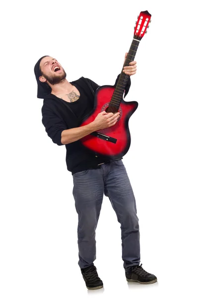 Guitar player isolated on the white — Stock Photo, Image