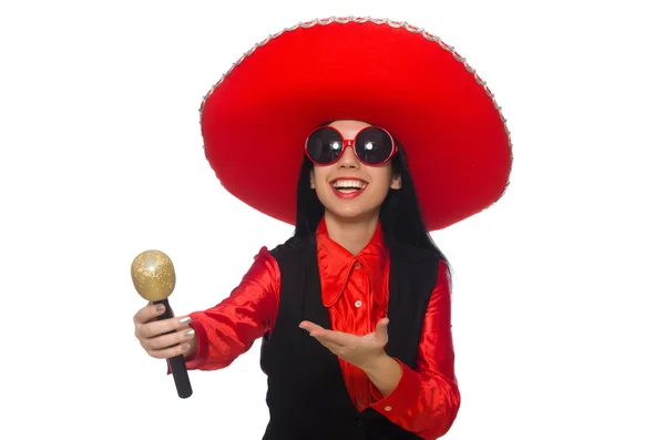 Mexican woman in funny concept on white — Stock Photo, Image