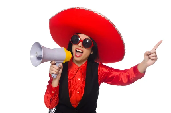 Mulher mexicana em conceito engraçado em branco — Fotografia de Stock