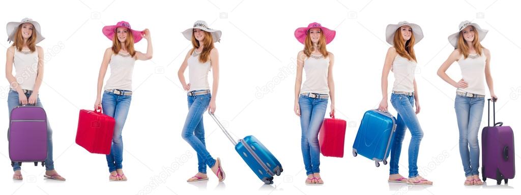 Set of photos with woman travelling