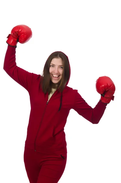 Mulher boxer isolado no branco — Fotografia de Stock