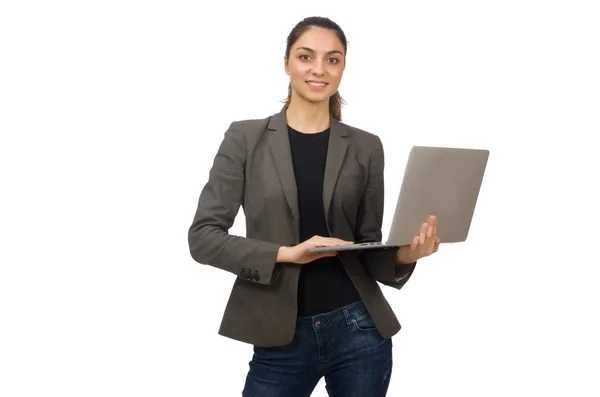 Jeune étudiant avec ordinateur portable sur blanc — Photo