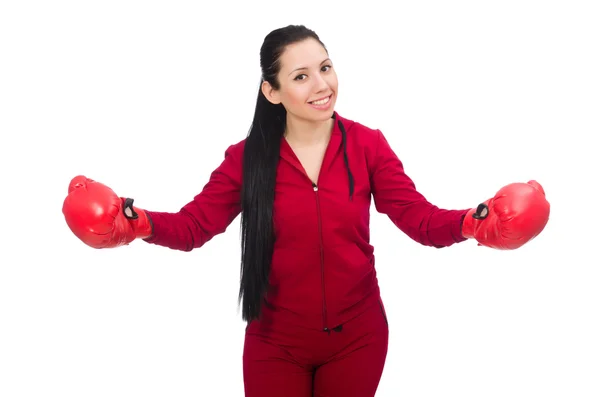 Mujer boxeadora aislada en el blanco — Foto de Stock