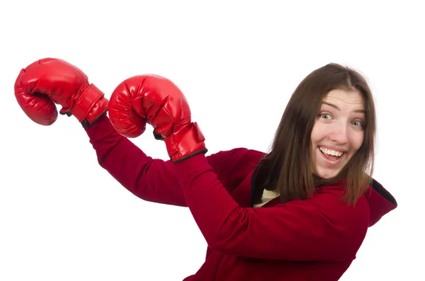 Woman boxer isolated on the white — Stock Photo, Image