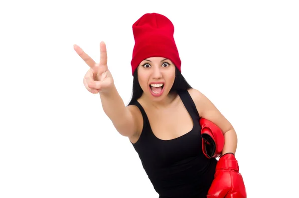 Woman boxer isolated on the white — Stock Photo, Image