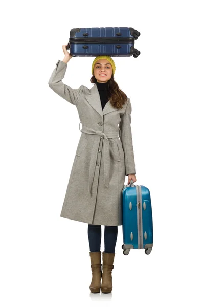 Woman with suitcase ready for winter vacation — Stock Photo, Image