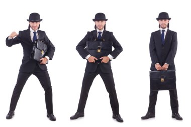 Vintage konsepti olan iş adamı beyazda izole edildi