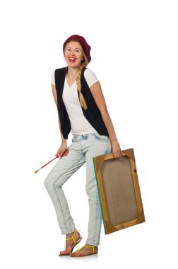 Genç ressam beyazda soyutlanmış