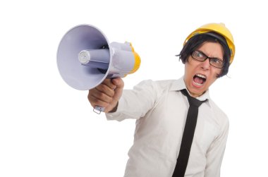 İnşaat işçisi beyaz üzerinde komik bir konsept