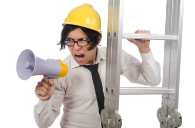 İnşaat işçisi beyaz üzerinde komik bir konsept