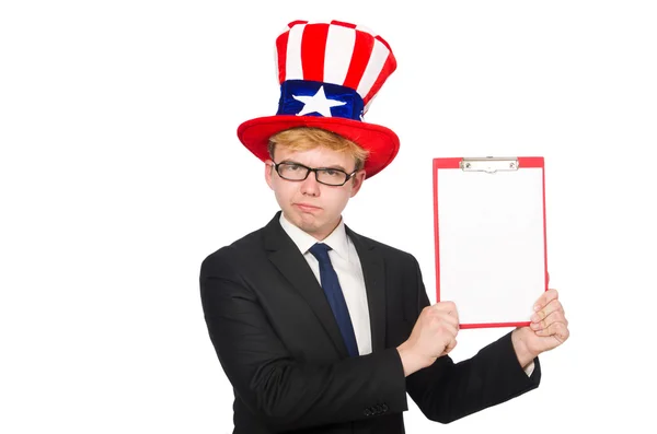 Hombre usando sombrero con símbolos americanos — Foto de Stock