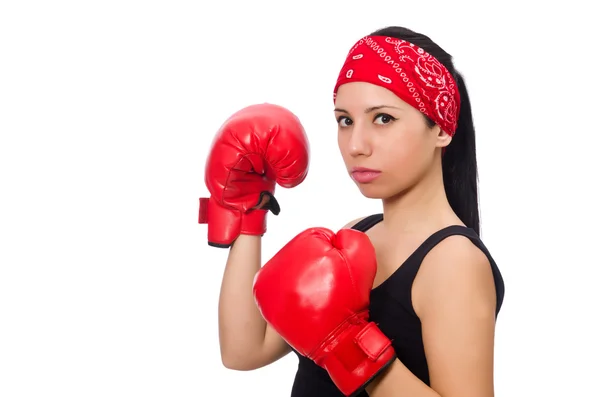 Mujer boxeadora aislada en el blanco —  Fotos de Stock