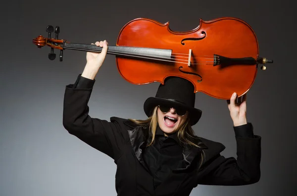 Woman playing classical cello in music concept — Stock Photo, Image