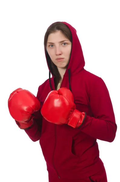 Mujer boxeadora aislada en el blanco —  Fotos de Stock