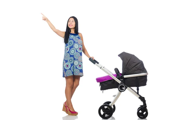 幸せなお母さんとともに彼女の赤ん坊でpram — ストック写真