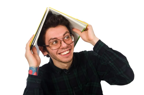 Grappige student geïsoleerd op de witte — Stockfoto