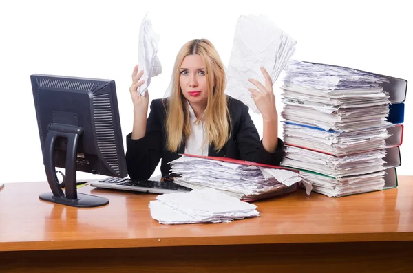 Geschäftsfrau arbeitet isoliert für Weiße — Stockfoto