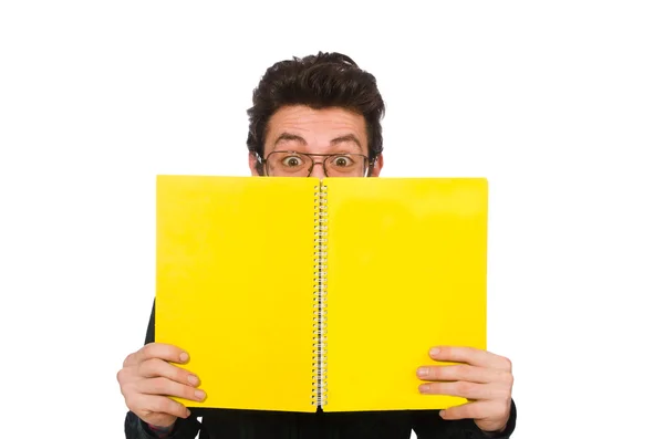 Estudante engraçado isolado no branco — Fotografia de Stock