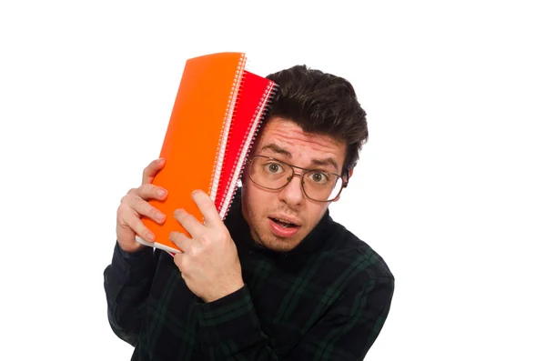 Estudante engraçado isolado no branco — Fotografia de Stock