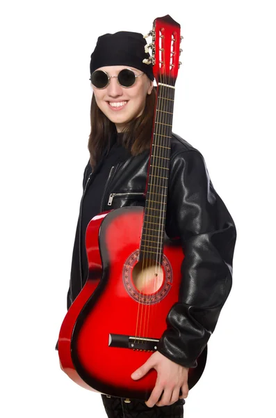 Young guitar player isolated on the white — Stock Photo, Image