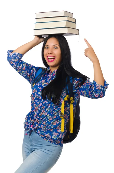 Joven estudiante con libros sobre blanco — Foto de Stock