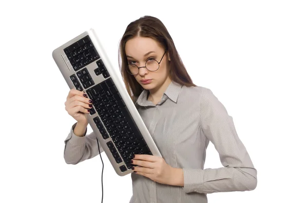 Joven hombre de negocios en concepto divertido en blanco — Foto de Stock