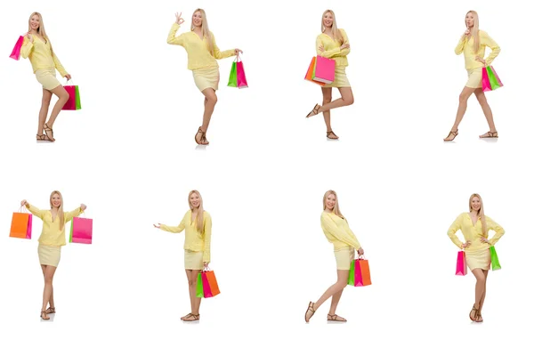 Kadın alışveriş torbaları ile kolaj — Stok fotoğraf
