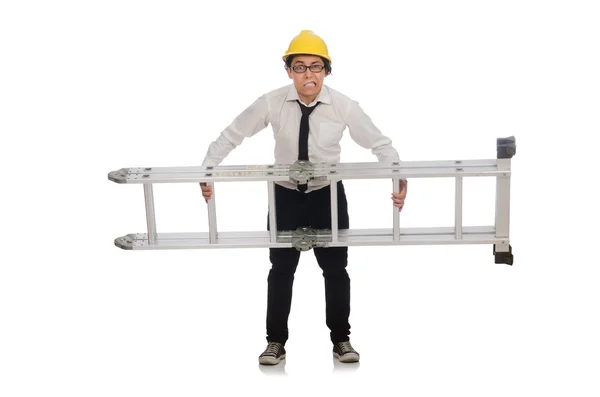 Construction worker in funny concept on white — Stock Photo, Image