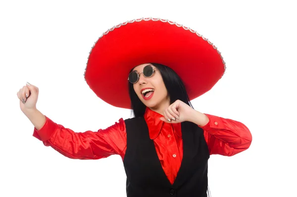 Mexická žena v zábavný koncept na bílém pozadí — Stock fotografie