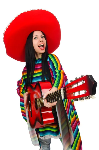 Жінка мексиканський гітарист на білому — стокове фото