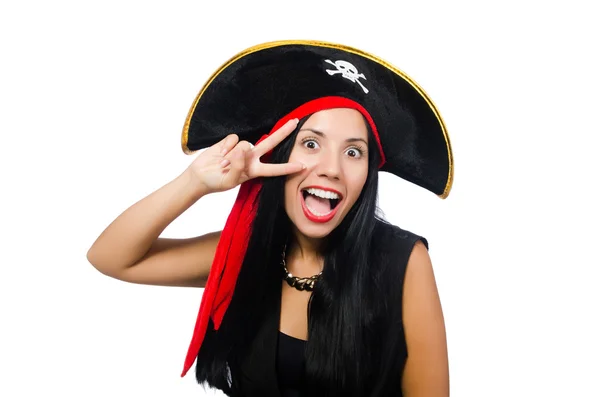 Vrouw piraat geïsoleerd op wit — Stockfoto