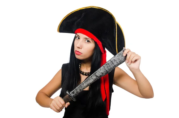 Mulher pirata isolado em branco — Fotografia de Stock