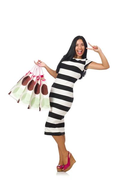 Woman in christmas shopping concept on white — Stock Photo, Image