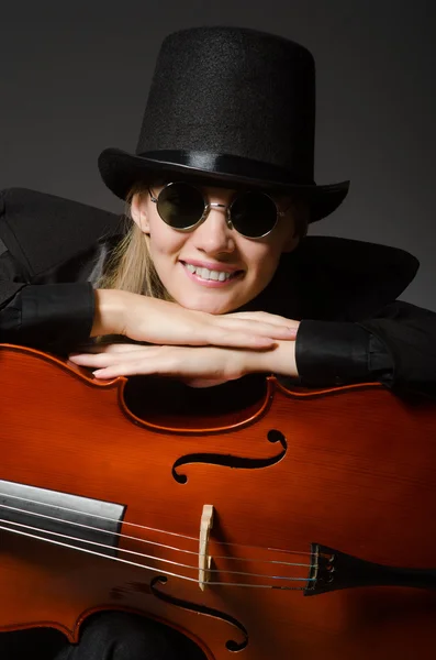 Woman playing classical cello in music concept — Stock Photo, Image