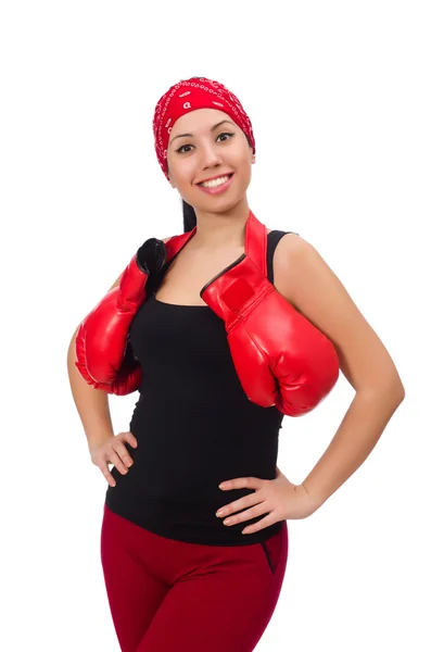 Woman boxer isolated on the white — Stock Photo, Image