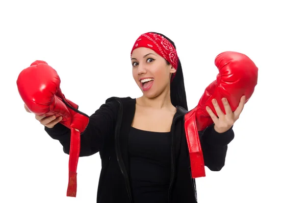 Woman boxer isolated on the white — Stock Photo, Image