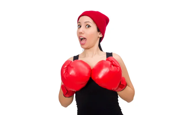 Mujer boxeadora aislada en el blanco — Foto de Stock