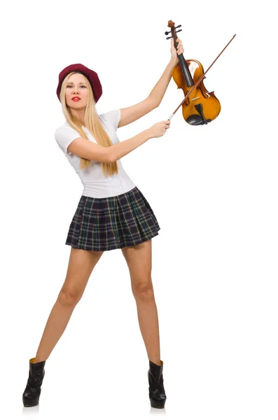 Frau spielt Geige isoliert auf Weiß — Stockfoto