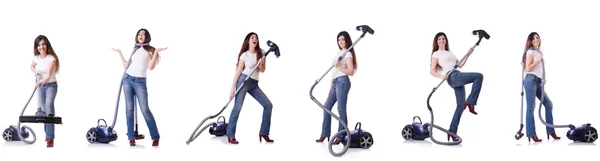 Colaj de curățare a femeilor cu aspirator — Fotografie, imagine de stoc