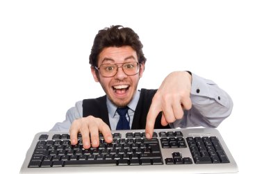 Genç işadamı beyaz hakkında komik bir konsept