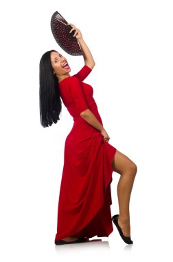 Genç kadın üzerinde izole beyaz dans