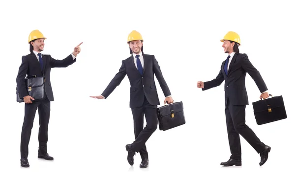 Young architect wearing hardhat on white — Stock Photo, Image