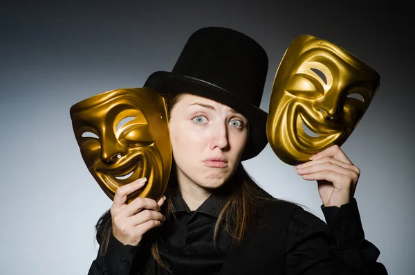 Woman with mask in funny concept — Stock Photo, Image