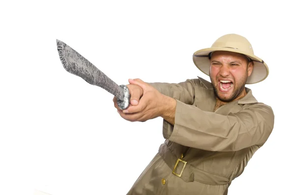 Hombre con cuchillo aislado en blanco —  Fotos de Stock