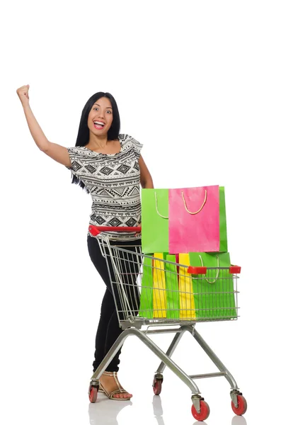 Mujer en concepto de compras en blanco — Foto de Stock