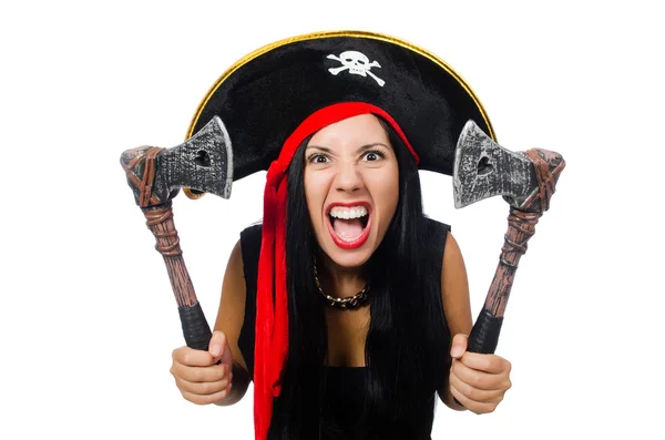 Mulher pirata isolado em branco — Fotografia de Stock